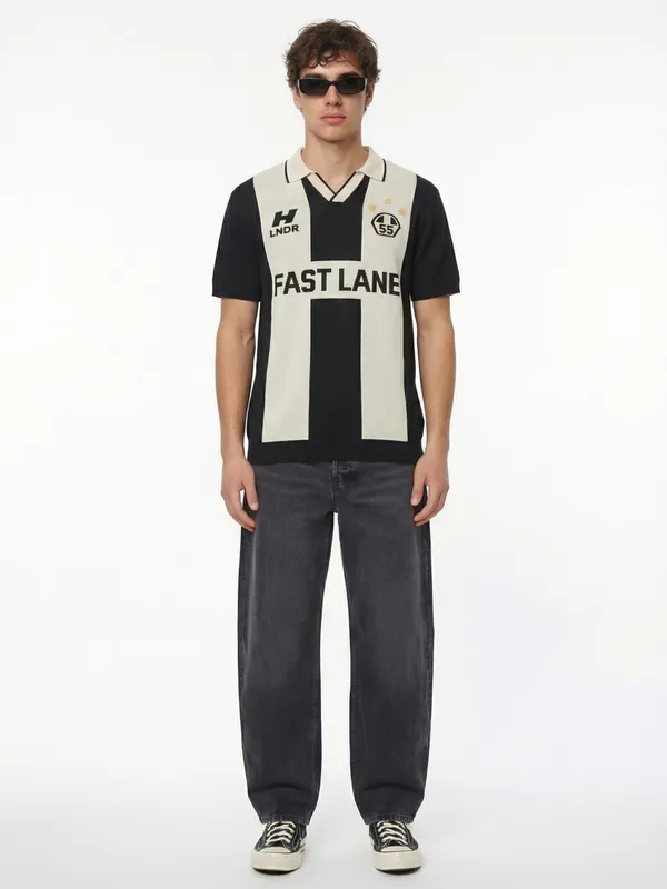 Highlander Men Black Printed Polo Collar T-Shirt