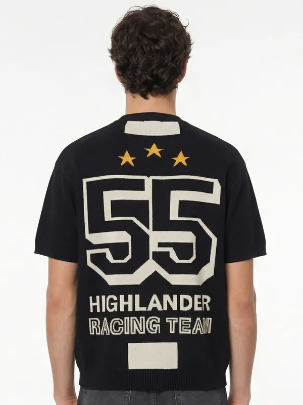 Highlander Men Black Printed Polo Collar T-Shirt