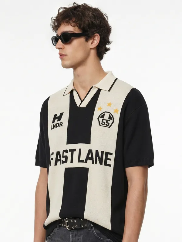 Highlander Men Black Printed Polo Collar T-Shirt