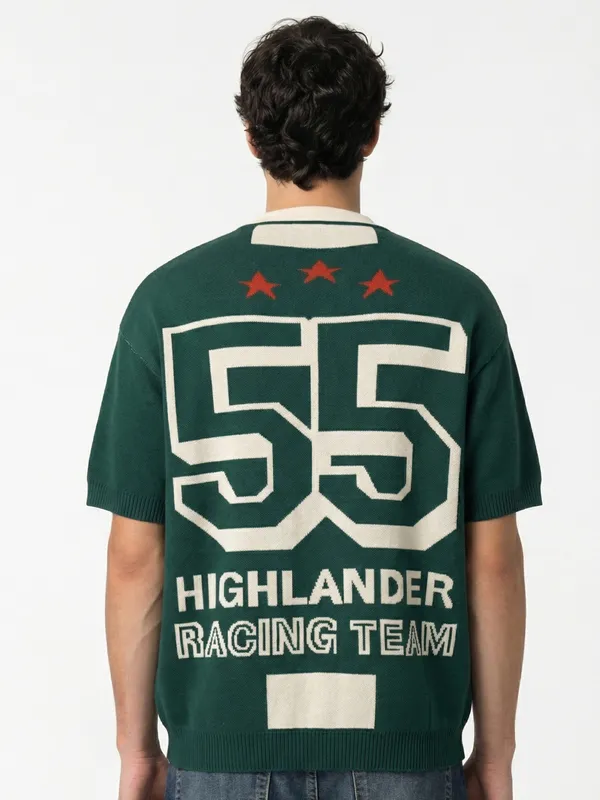 Highlander Men Green Printed Polo Collar T-Shirt