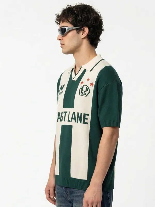 Highlander Men Green Printed Polo Collar T-Shirt