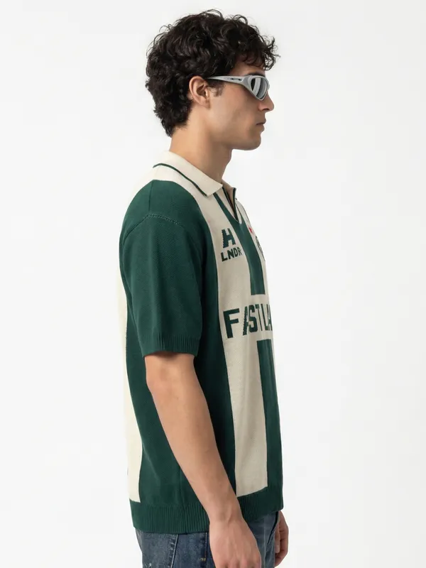 Highlander Men Green Printed Polo Collar T-Shirt