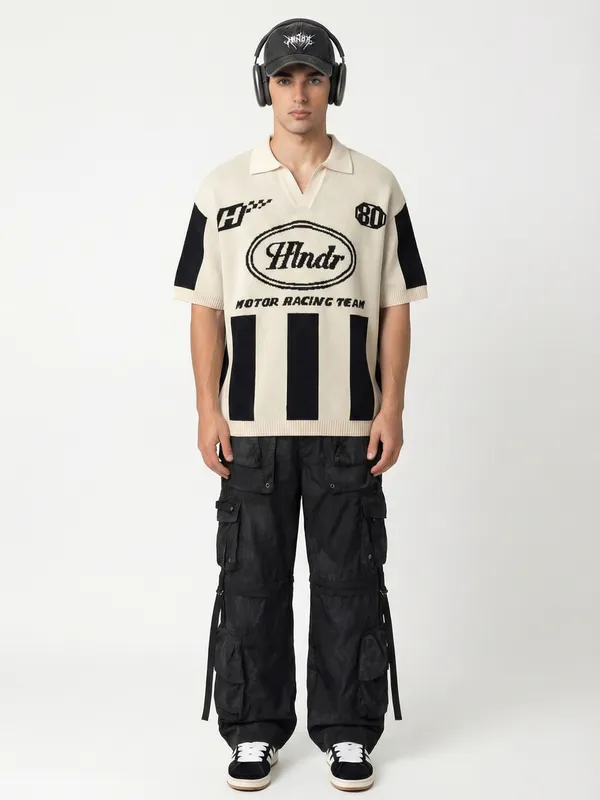 Highlander Men Beige Printed Polo Collar T-Shirt