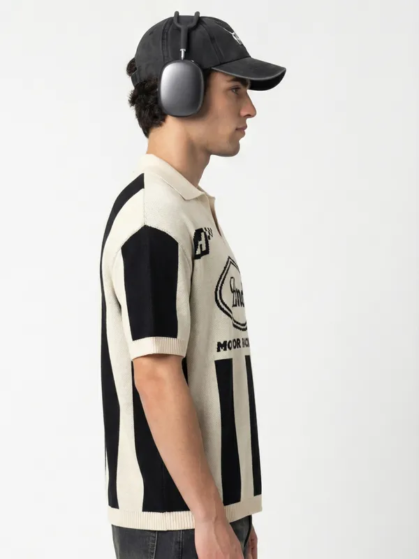 Highlander Men Beige Printed Polo Collar T-Shirt