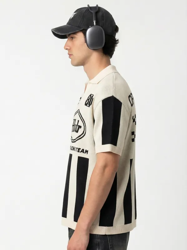 Highlander Men Beige Printed Polo Collar T-Shirt