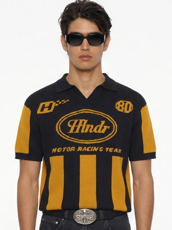 Highlander Men Mustard Printed Polo Collar T-Shirt