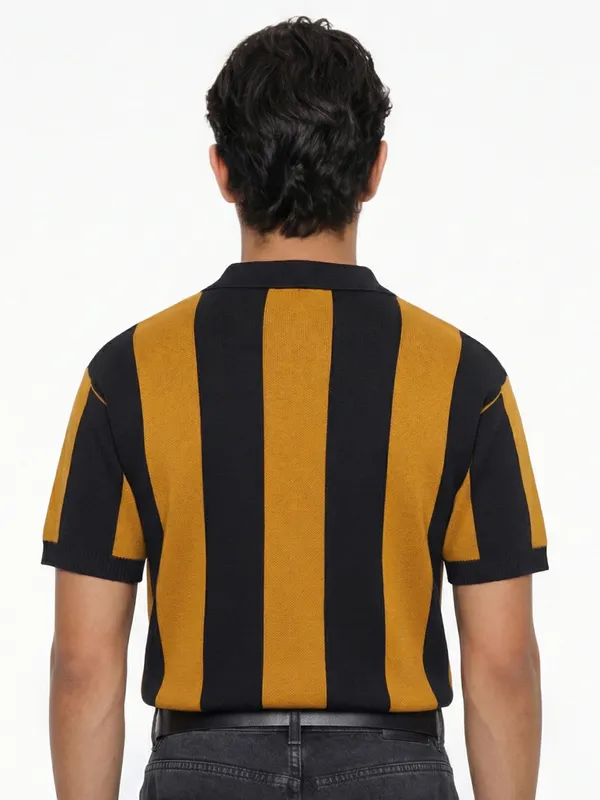 Highlander Men Mustard Printed Polo Collar T-Shirt