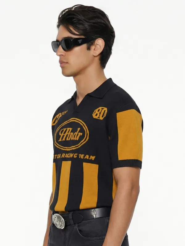 Highlander Men Mustard Printed Polo Collar T-Shirt