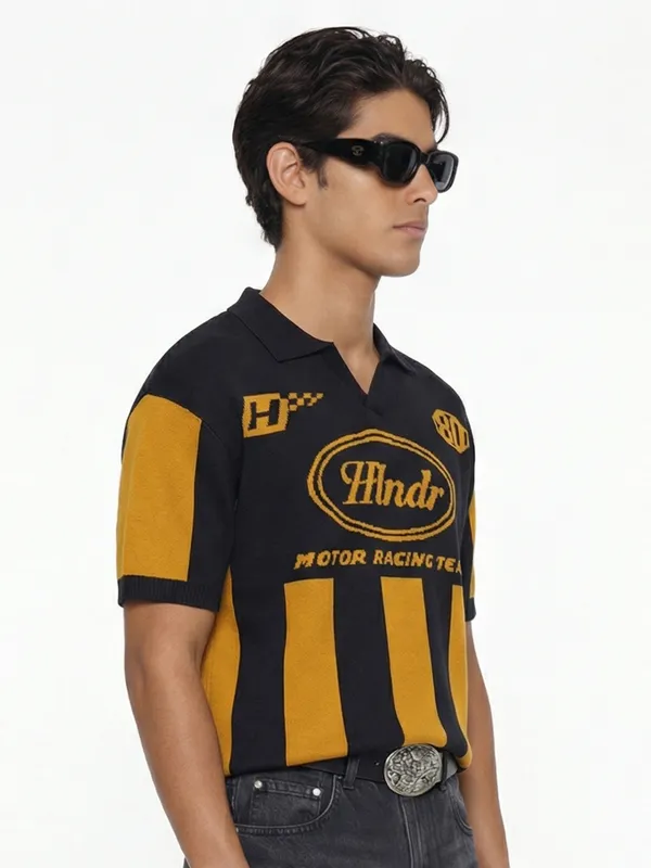 Highlander Men Mustard Printed Polo Collar T-Shirt