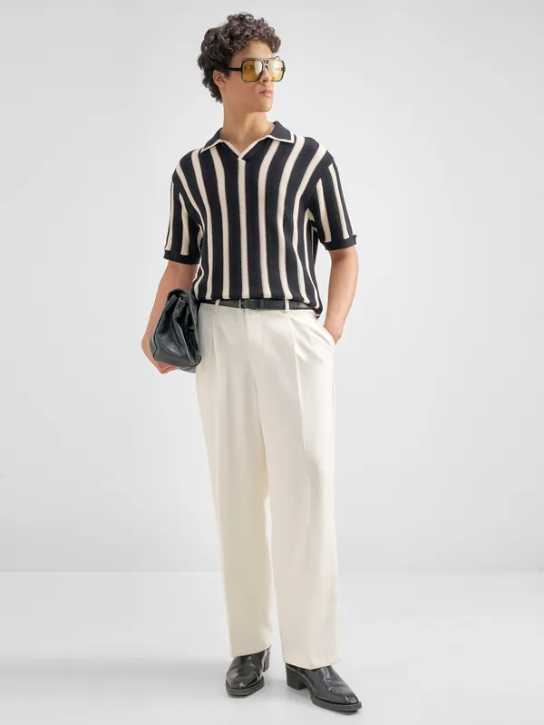 Highlander Men Black Self Design Polo Collar T-Shirt