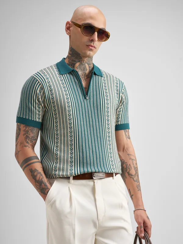 Self Design Polo Collar T-Shirt