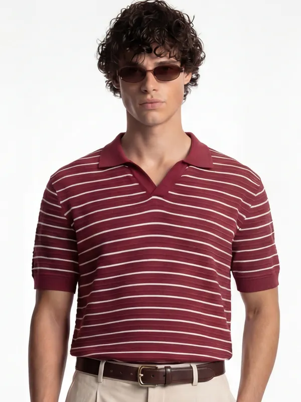 Self Design Polo Collar T-Shirt