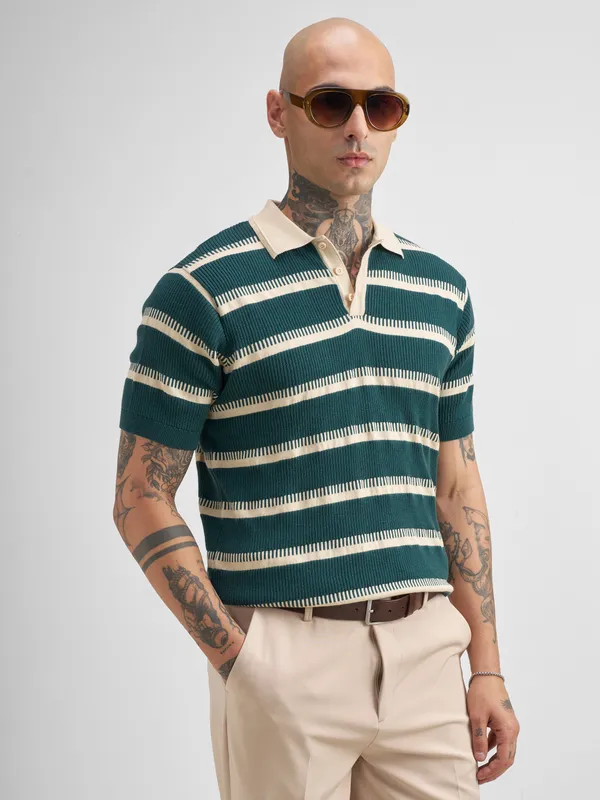 Self Design Polo Collar T-Shirt