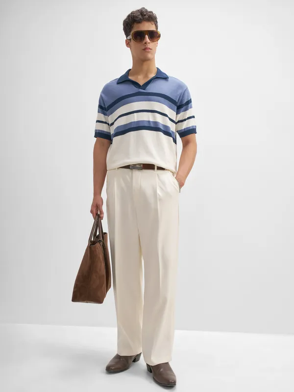 Highlander Men Blue Striped Polo Collar T-Shirt