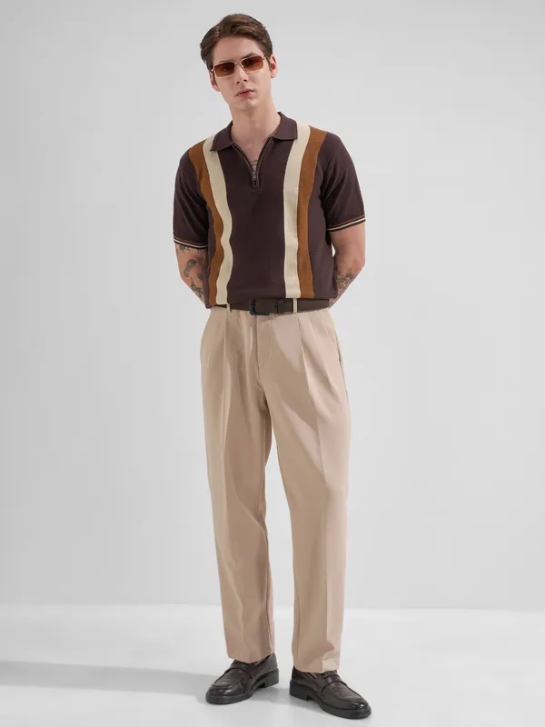 Highlander Men Coffee Brown Colourblocked Polo Collar T-Shirt