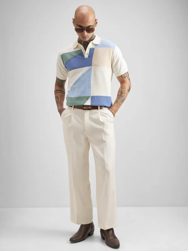 Highlander Men Multi Self Design Polo Collar T-Shirt