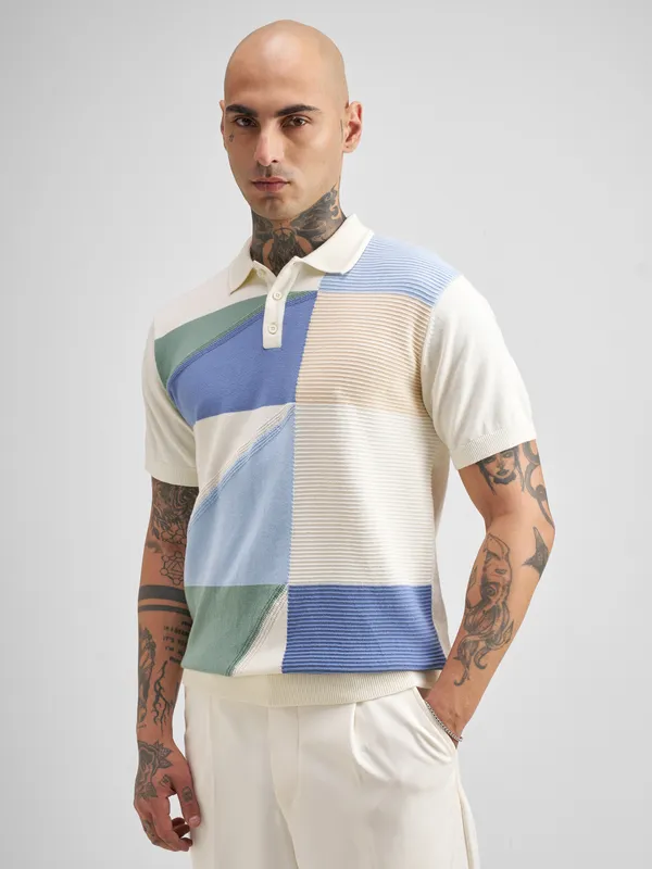 Highlander Men Multi Self Design Polo Collar T-Shirt