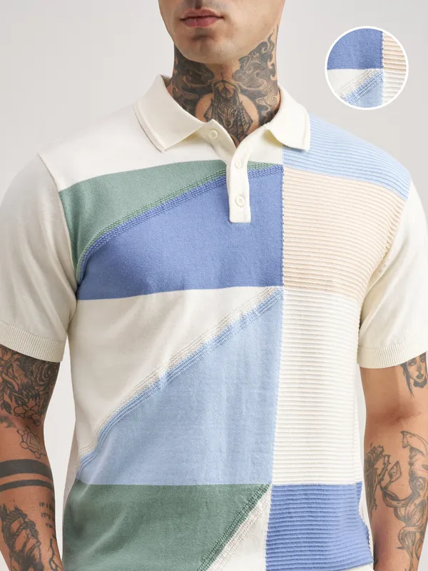 Highlander Men Multi Self Design Polo Collar T-Shirt