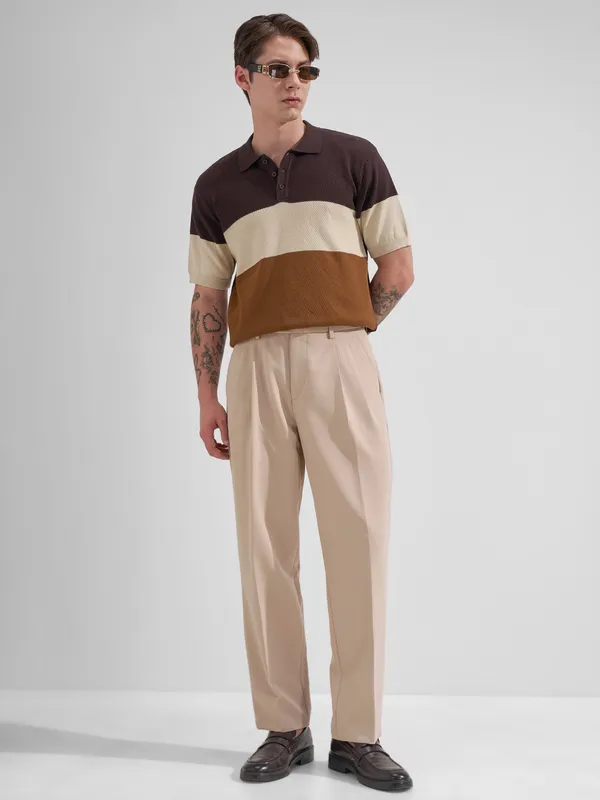 Highlander Men Brown Colourblocked Polo Collar T-Shirt