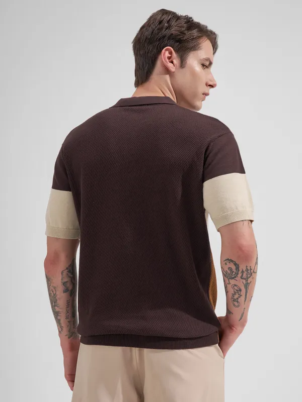 Highlander Men Brown Colourblocked Polo Collar T-Shirt