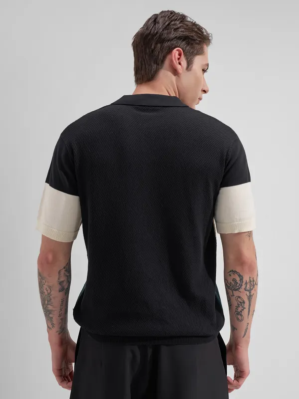 Highlander Men Black Colourblocked Polo Collar T-Shirt