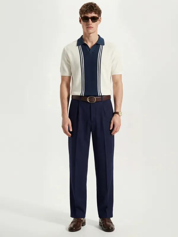 Highlander Men Off White Self Design Polo Collar T-Shirt