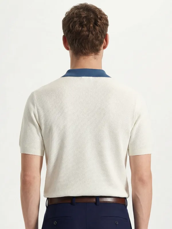 Highlander Men Off White Self Design Polo Collar T-Shirt
