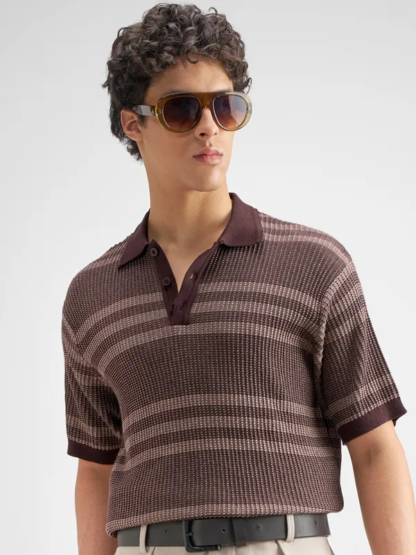 Self Design Polo Collar T-Shirt