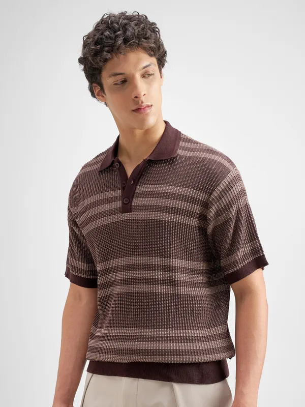 Self Design Polo Collar T-Shirt