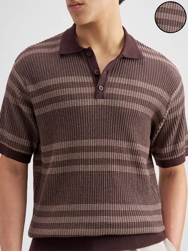 Self Design Polo Collar T-Shirt