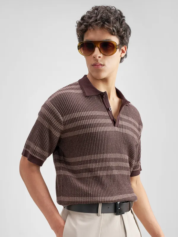 Self Design Polo Collar T-Shirt