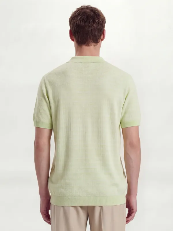 Highlander Men Green Self Design Polo Collar T-Shirt