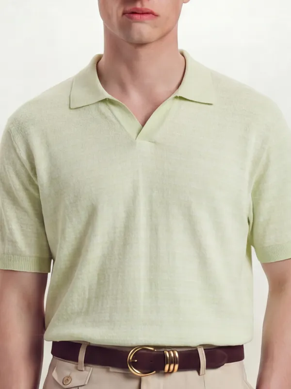 Highlander Men Green Self Design Polo Collar T-Shirt