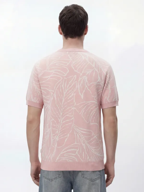 Highlander Men Pink Self Design Round Neck T-Shirt