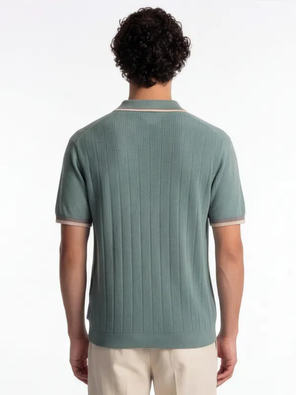 Highlander Men Green Self Design Polo Collar T-Shirt