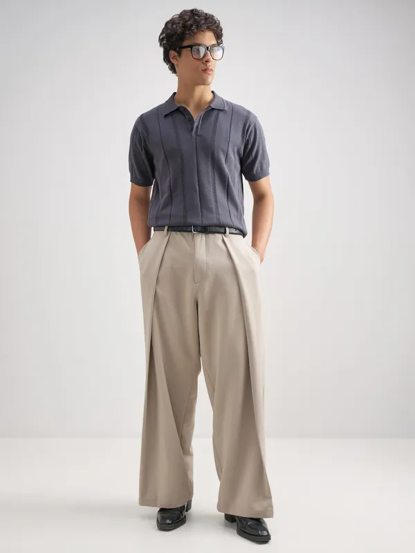 Highlander Men Blue Self Design Polo Collar T-Shirt