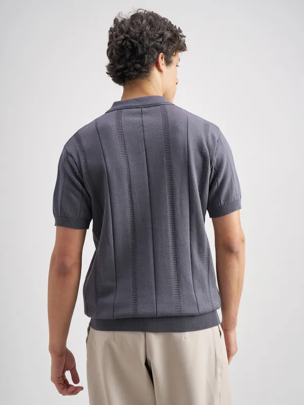 Highlander Men Blue Self Design Polo Collar T-Shirt