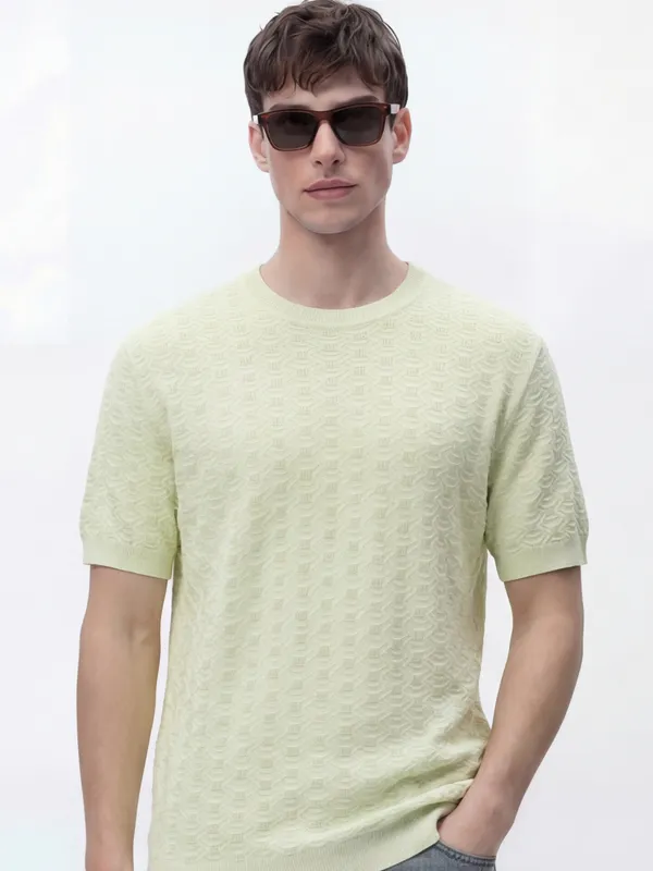 Highlander Men Green Self Design Round Neck Oversized Fit T-Shirt