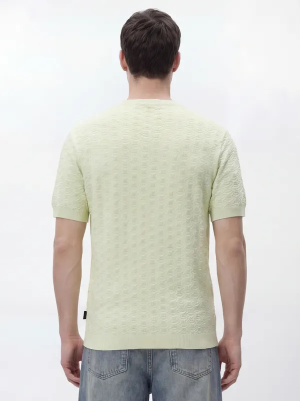 Highlander Men Green Self Design Round Neck Oversized Fit T-Shirt