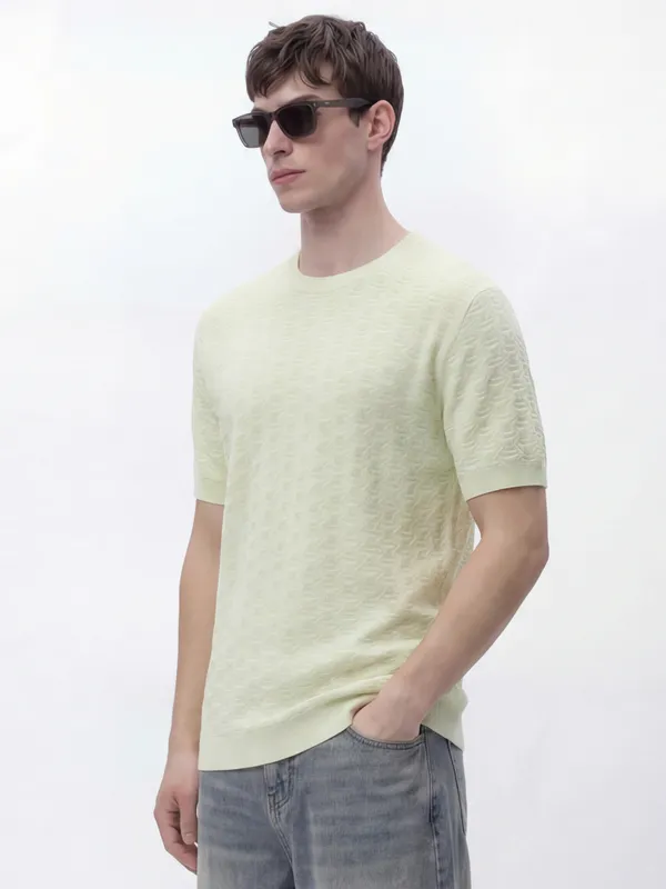 Highlander Men Green Self Design Round Neck Oversized Fit T-Shirt