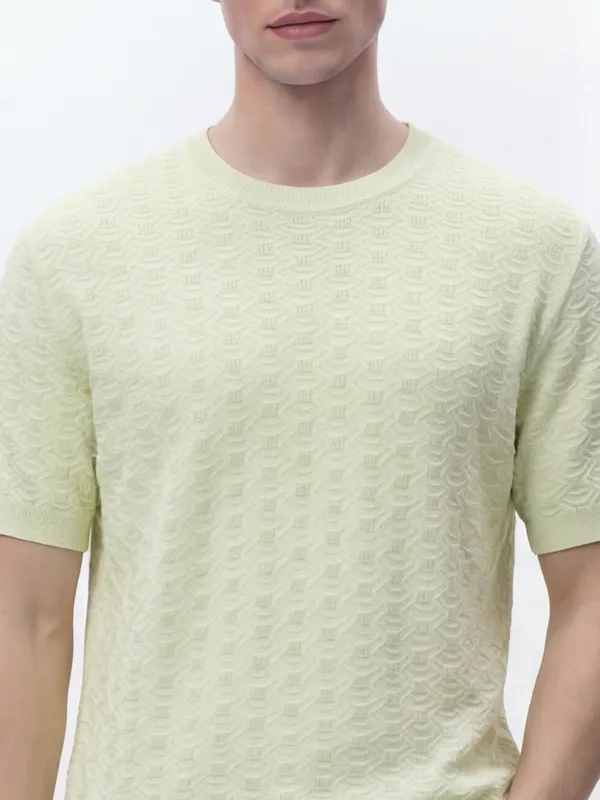 Highlander Men Green Self Design Round Neck Oversized Fit T-Shirt