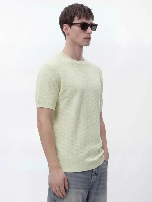 Highlander Men Green Self Design Round Neck Oversized Fit T-Shirt