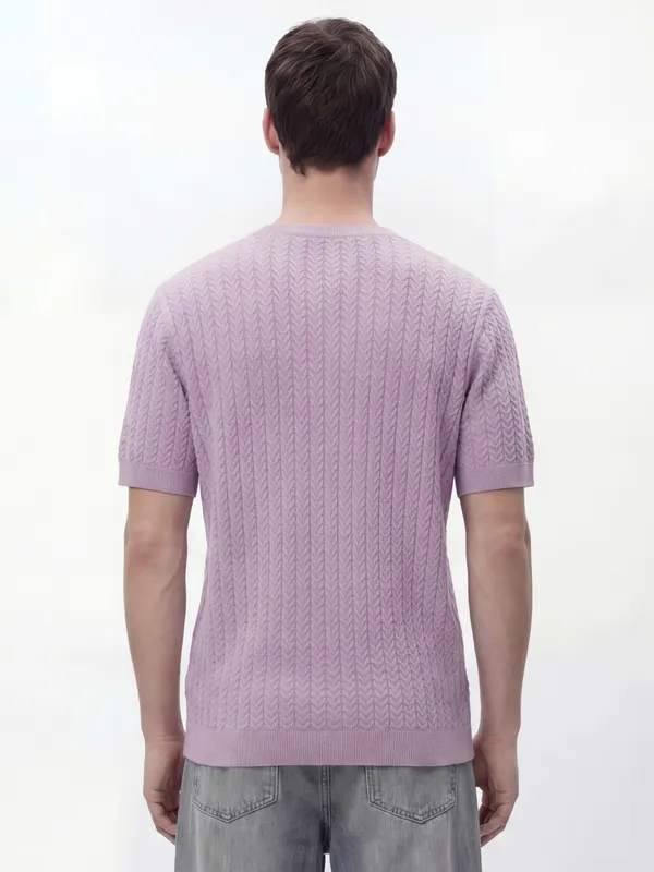 Highlander Men Lavender Self Design Round Neck T-Shirt