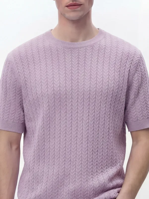 Highlander Men Lavender Self Design Round Neck T-Shirt