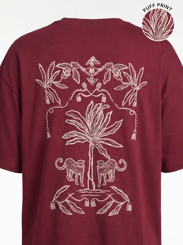 Highlander Men Maroon Printed Round Neck T-Shirt