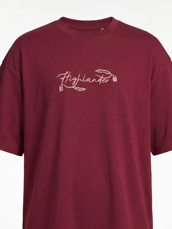 Highlander Men Maroon Printed Round Neck T-Shirt