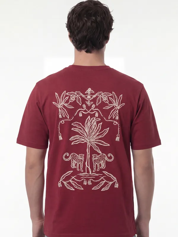 Highlander Men Maroon Printed Round Neck T-Shirt