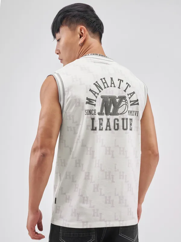 Highlander Men Off White Printed Round Neck T-Shirt