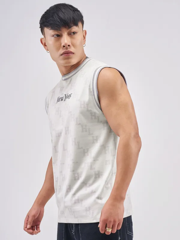 Highlander Men Off White Printed Round Neck T-Shirt