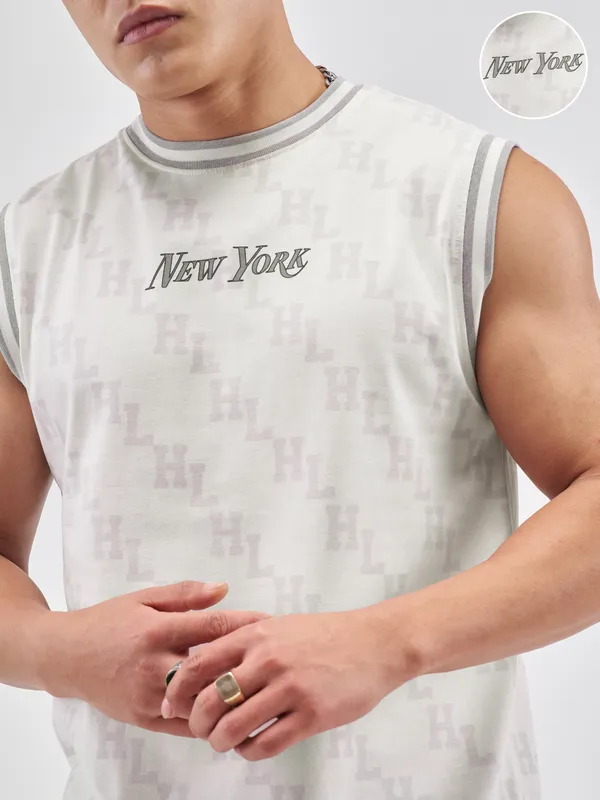 Highlander Men Off White Printed Round Neck T-Shirt